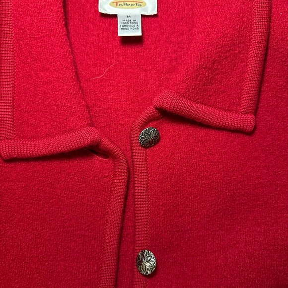 Talbots Cherry Red 100 % Wool Collared Sweater with Silver Buttons - Picture 6 of 8